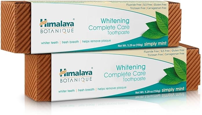 Himalaya Botanique Whitening Complete Care Toothpaste, Teeth Whitening, Fights Plaque, Fluoride Free, No Artificial Flavors, SLS Free, Cruelty Free, Foaming, Simply Mint Flavor, 5.29 Oz, 2 Pack - Product Image