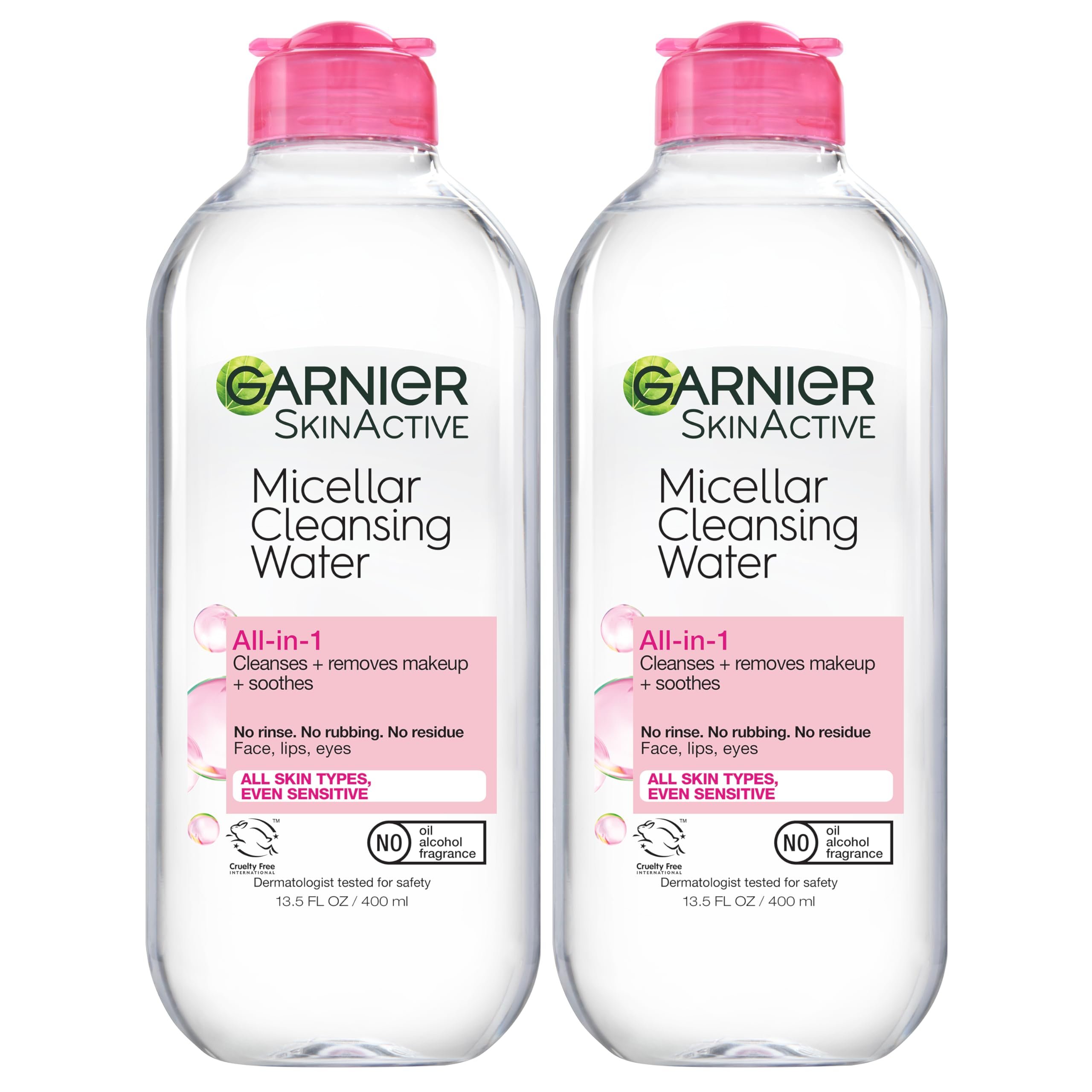 Garnier Micellar Water, Hydrating Facial Cleanser & Makeup Remover, Suitable for Sensitive Skin, Vegan, Cruelty Free, 13.5 Fl Oz (400mL), 2 Count - Product Image