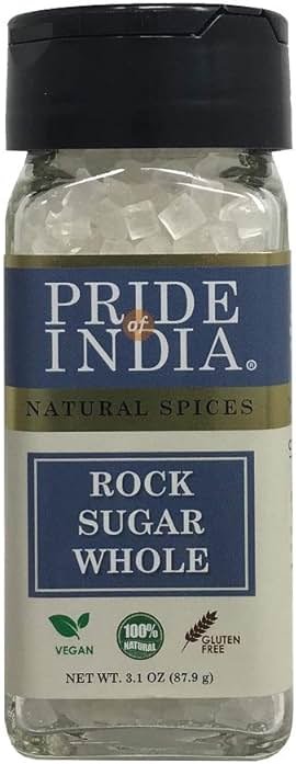 Pride of India Rock Sugar Crystals 3.1 oz (88 gm) | Natural Mishri Coarse Sugar Candy for Tea, Coffee, Milk & Desserts | Sugar Cubes Alternative - Product Image