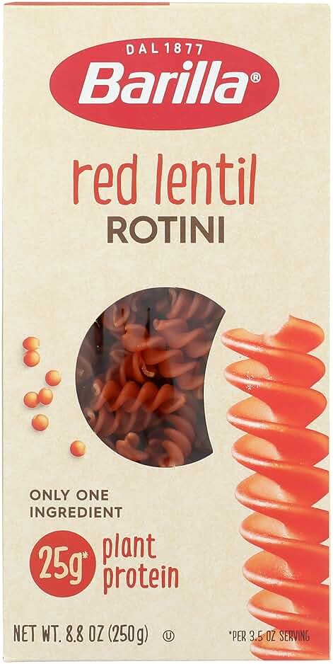 Barilla Red Lentil Rotini Pasta, 8.8 oz - Vegan, Gluten Free, Non GMO & Kosher - Made with Plant Based Protein - Product Image