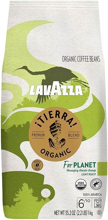 Lavazza ¡Tierra Organic for Planet Whole Bean Coffee, Light Roast, 100% Arabica, 2.2 lb Bag (Pack of 6) - Product Image