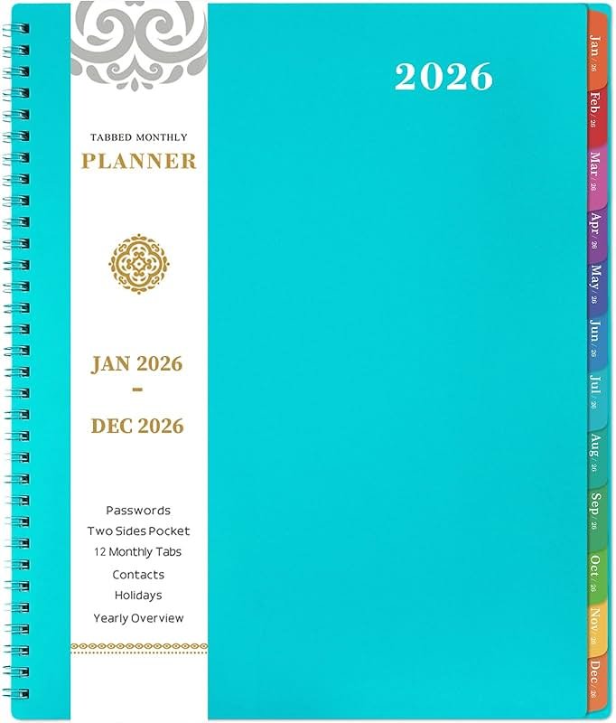 2026-2027 Monthly Planner - Planner/Calendar 2026-2027, JUL 2026 - DEC 2027, 9" x 11", 18 Month Planners with Tabs, Pocket, Label, Contacts and Passwords, Twin-Wire Binding, Blue - Product Image