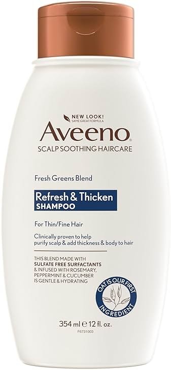 Aveeno, Fresh Greens Blend Sulfate-Free Shampoo with Rosemary, Peppermint & Cucumber to Thicken & Nourish, Clarifying & Volumizing Shampoo for Thin or Fine Hair, Paraben-Free, 12oz - Product Image