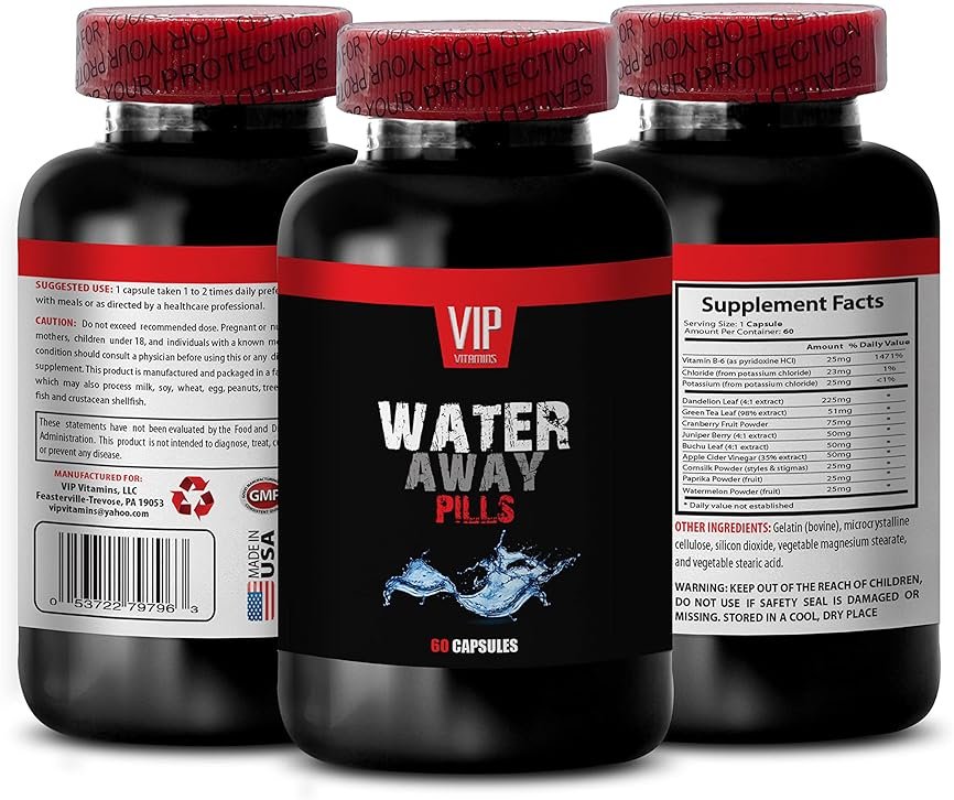Water Away Pills Diuretic Supplements - Water Away Pills - Diuretics for Water Retention, Reduce Bloating, Detox Cleanse, Paprika, Apple Cider Vinegar, Support Kidney Function, 1 Bottle 60 Capsules - Product Image