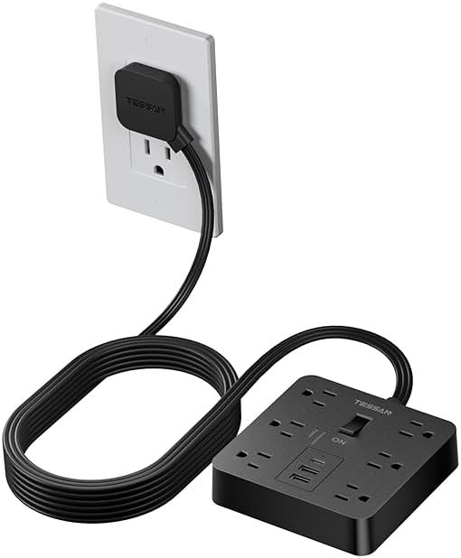 TESSAN 5Ft Black Extension Cord with Multiple Outlets, Surge Protector Power Strip with 6 Outlets and 4 USB Ports (2 USB C), 2100 Joules Protection, Flat Plug, Outlet Extender for Home, Office, Dorm - Product Image