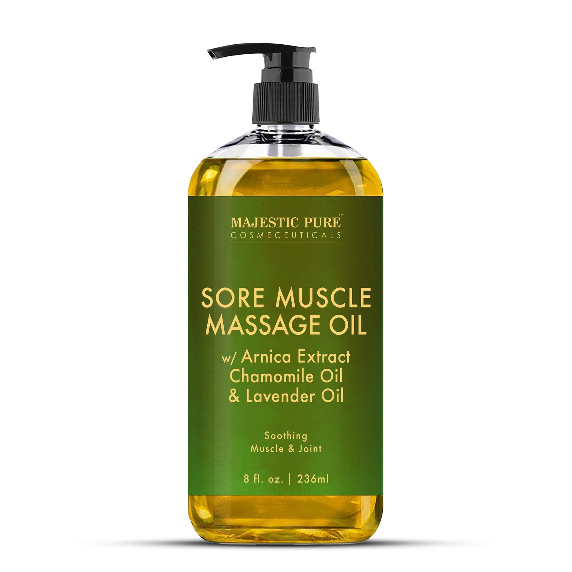 MAJESTIC PURE Arnica Sore Muscle Massage Oil for Massage Therapy - Refreshing and Relaxing - Natural Oils with Lavender & Chamomile Essential Oils - All Skin Types - Men & Women Massage Lotion-8 fl oz - Product Image