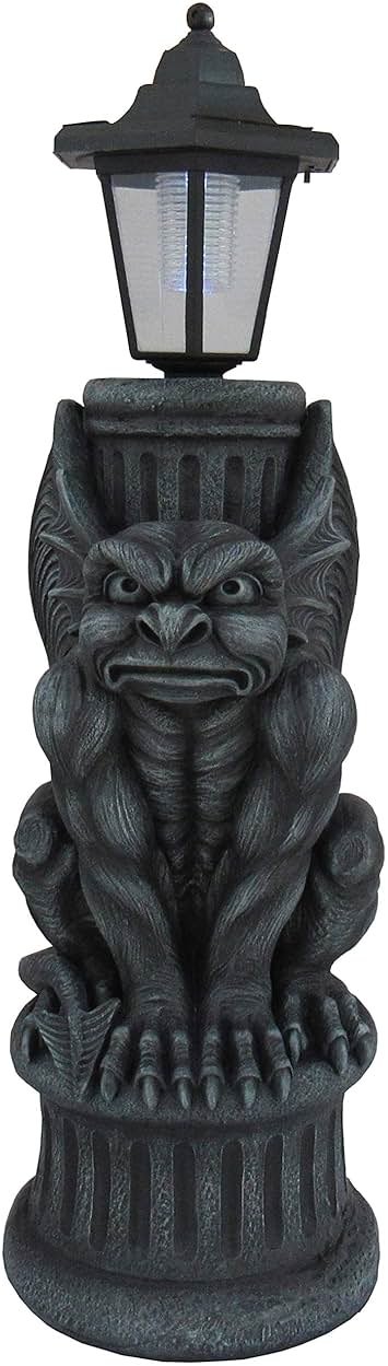 DWK Glowing Grimace Guardian Gargoyle LED Solar Light - Majestic Gothic Decor Garden Statue - 20 Inches High - Adding Mystical Charm to Your Outdoor Sanctuary - Product Image