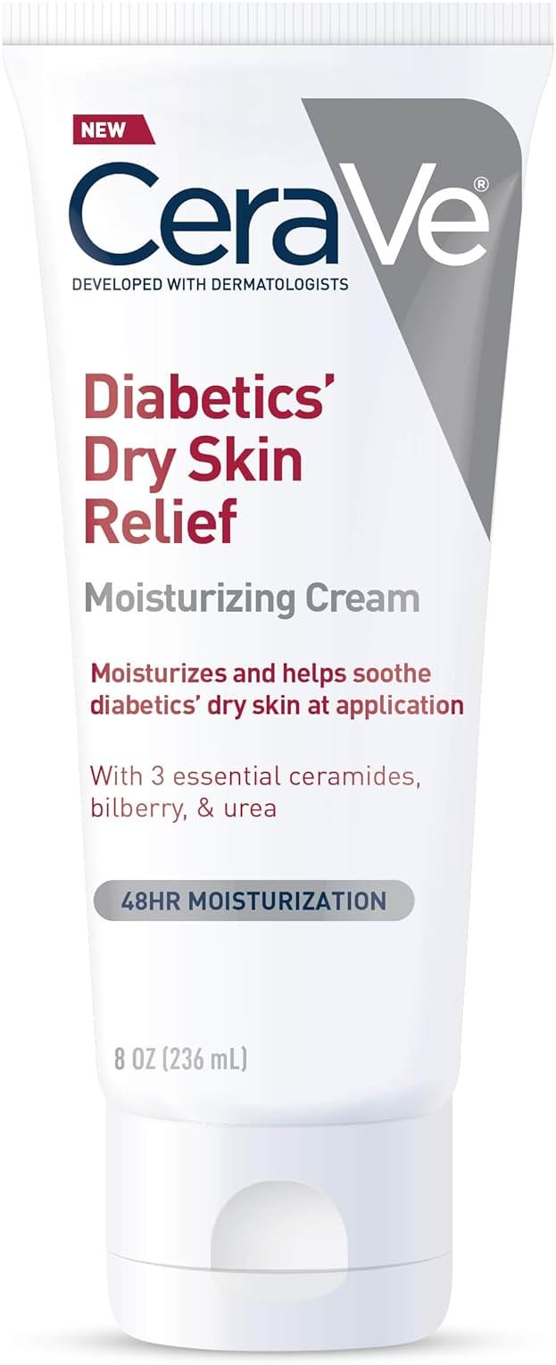CeraVe Moisturizing Cream for Diabetics’ Dry Skin, Urea Cream with Bilberry for Face and Body, Fragrance Free & Paraben Free, 8 Ounce - Product Image