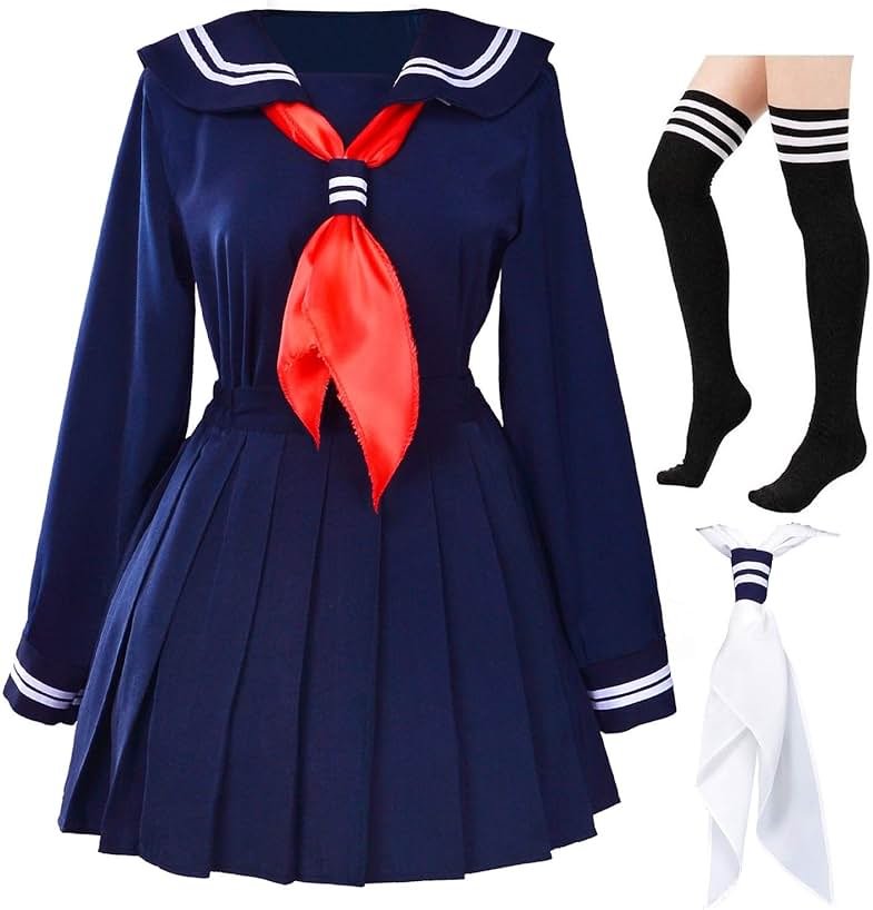 Classic Japanese School Girls Sailor Dress Shirts Uniform Anime Cosplay Costumes with Socks Set - Product Image