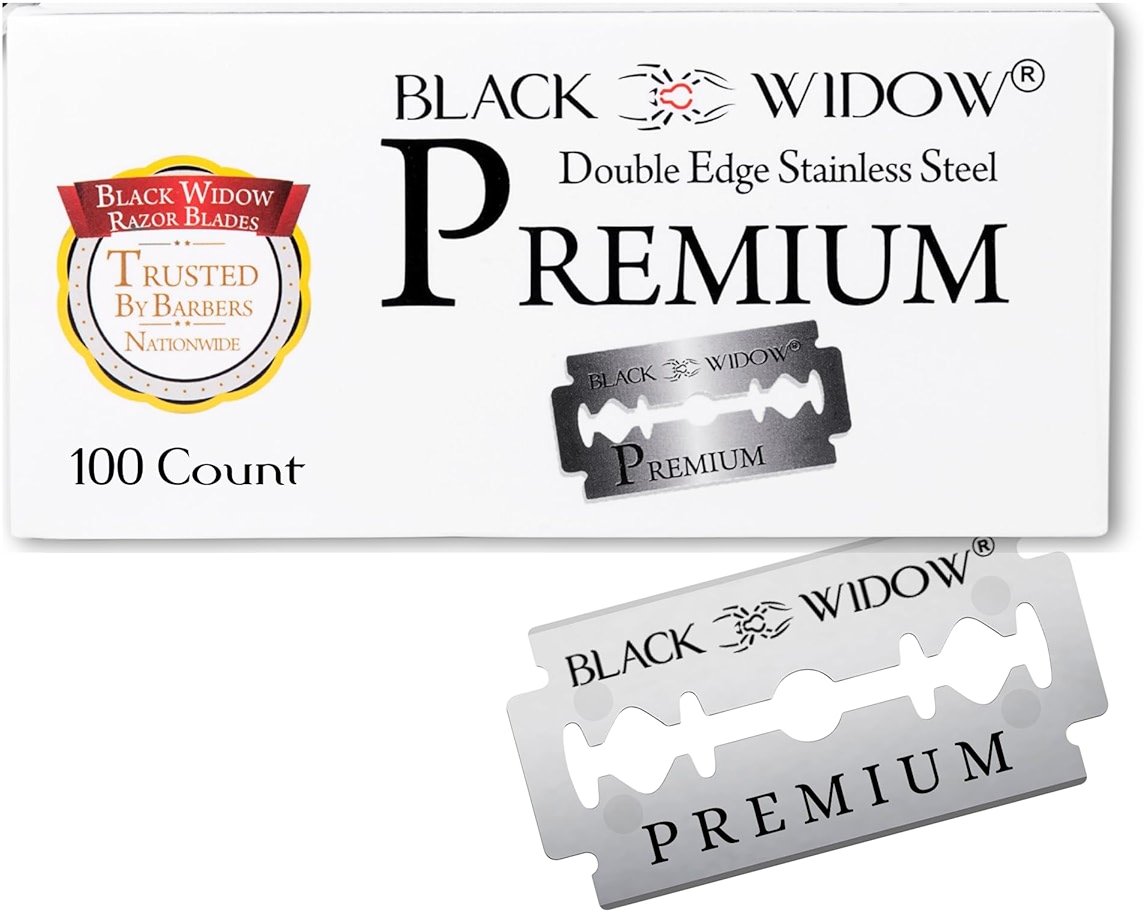 Black Widow Premium Double Edge Razor Blades - Swedish Steel Premium for Safety Razors and Straight Edge Razors - (100 Count) - Product Image
