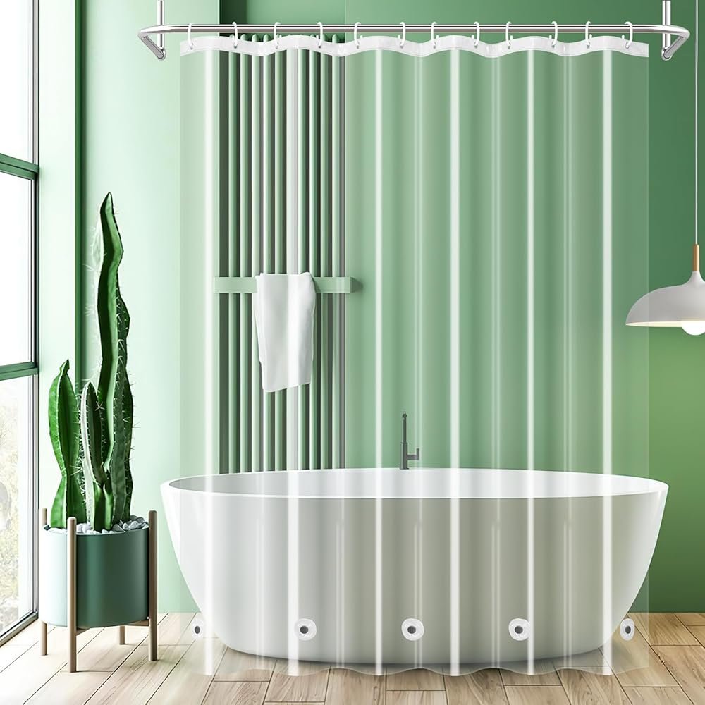 UFRIDAY Clear Shower Curtain Liner 72 x 75 inch, PEVA Bath Curtain for Home and Hotel, Extra Long Shower Curtain with 5 Magnets Bottom - Product Image