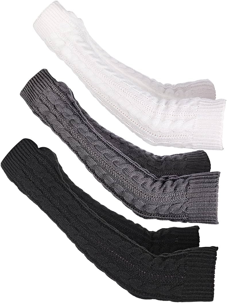 Bememo 3 Pairs Arm Warmers Long Fingerless Gloves Knit Wrist Warmers with Thumb Hole Open Finger Arm Socks for Women Adult - Product Image