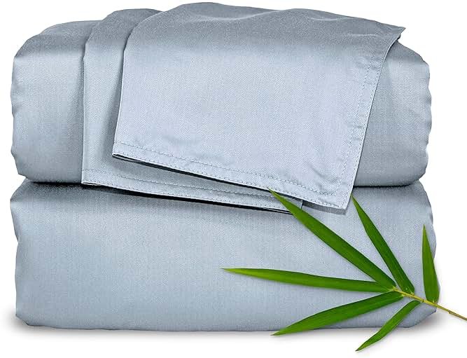 Pure Bamboo Queen Sheets, Genuine 100% Organic Viscose Derived from Bamboo Bed Sheet Set, Luxuriously Soft & Cooling, Double Stitching, 2 Year Quality Promise (Queen, Sterling Blue) - Product Image