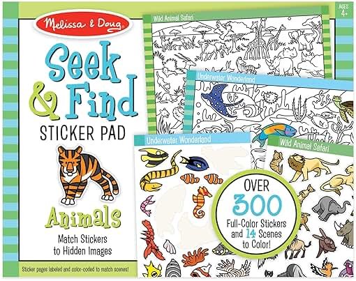 Melissa & Doug Seek & Find Sticker Pad – Animals, 400+ Stickers & 14 Scenes to Color, Search & Find Sticker Activity Pad for Coloring & Matching, Creative Learning Toys for Kids 4+ - FSC Certified - Product Image