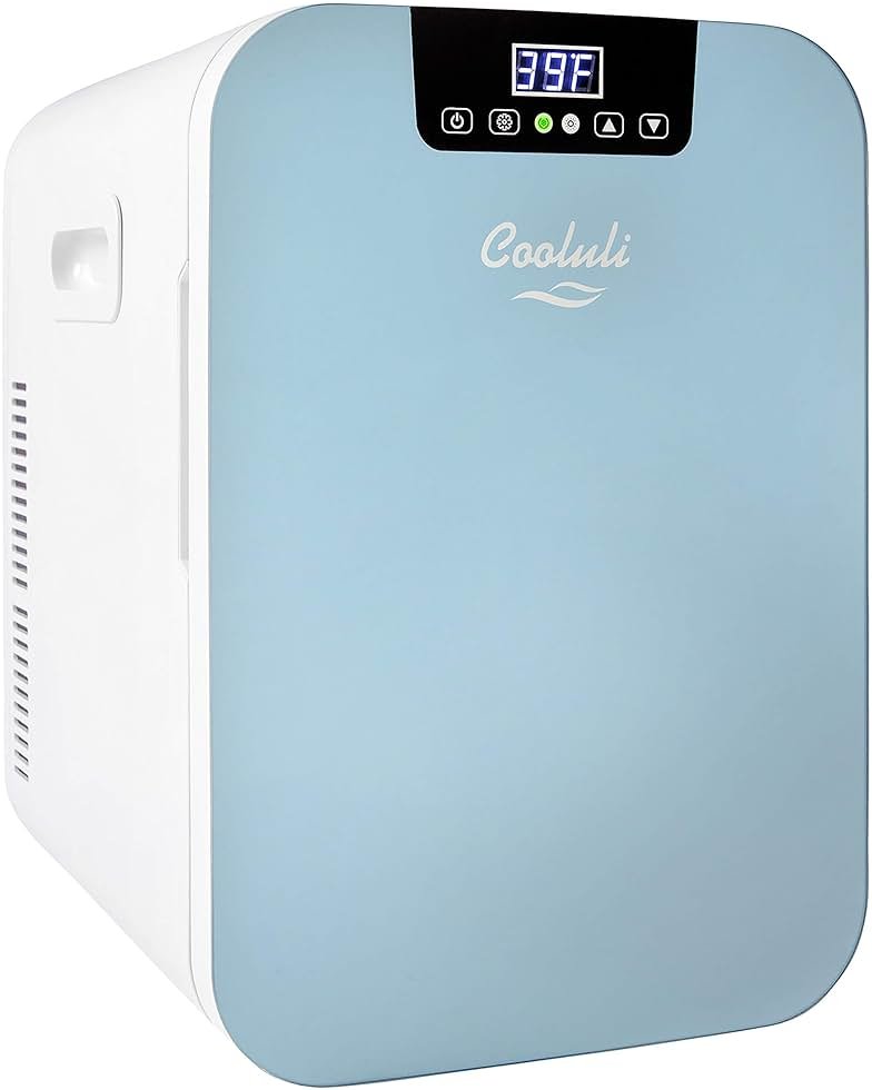 Cooluli 20L Mini Fridge For Bedroom - Car, Office Desk & College Dorm Room Glass Front Digital Temperature Control 12v Small Refrigerator for Food, Drinks, Skin Care, Beauty Breast Milk (Blue) - Product Image