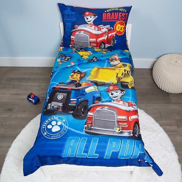 Paw Patrol Calling All Pups 4 Piece Toddler Bedding Set – Includes Comforter, Sheet Set – Fitted + Top Sheet + Reversible Pillowcase for Boys Bed, Blue - Product Image