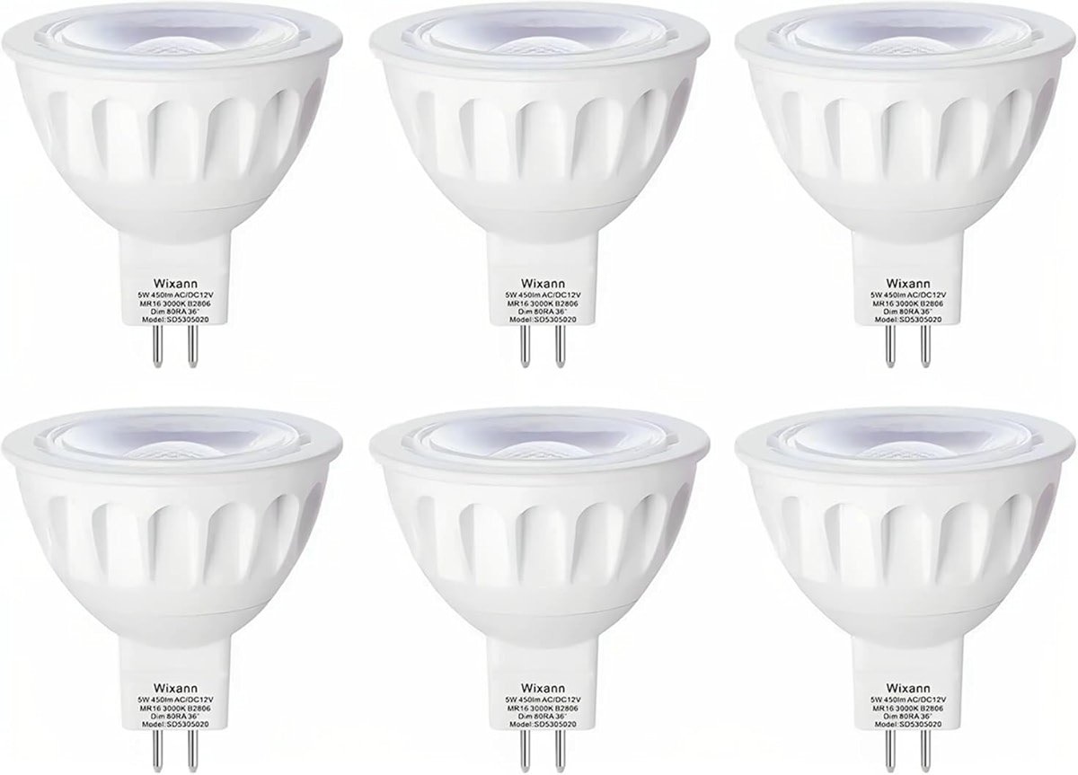 MR16 LED Bulb, 50W Halogen Equivalent, 5W 12V 3000K Soft Warm White, 450Lm GU5.3 Bi-Pin Base, 12V Spotlight Bulb, 40 Degree Spot Lighting For Indoor/Outdoor Landscape Track Bulbs-Not Dimmable (6 Pack) - Product Image