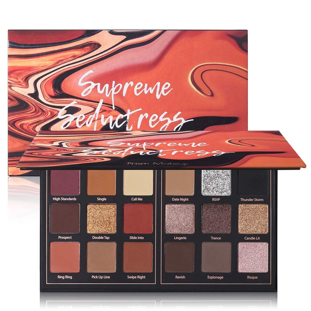 Matte Eyeshadow Palette Pro 18 Colors Pigmented Shimmer Glitter Eye Shadow Palette, Long Lasting Waterproof Dark Smokey Powder Cosmetics Pallet Halloween Valentine Gift Makeup Kit (01# Seductress) - Product Image