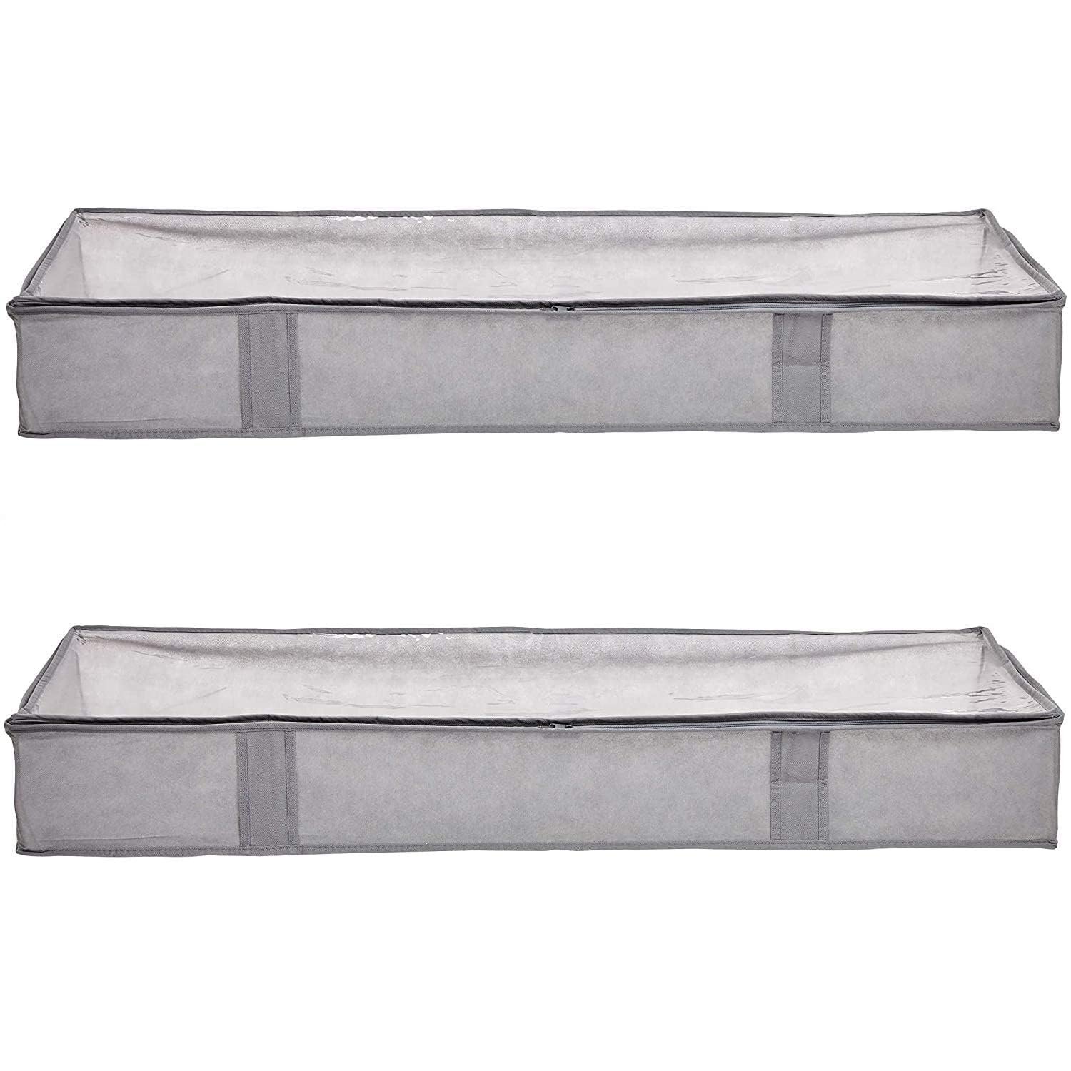 Amazon Basics Under Bed Storage Bags for Clothes and Blankets, Foldable Fabric Zipper Container with Clear Window and Reinforced Handles, Space Saving, 18 x 42 x 6 inches, Gray, 2-Pack - Product Image