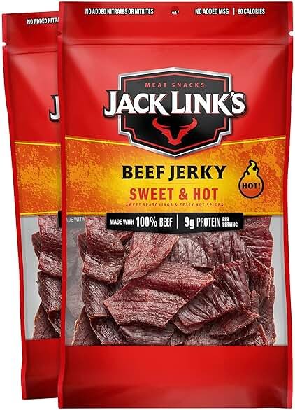Jack Link's Sweet & Hot Beef Jerky Multipack - (2 Pack) 9 oz Large Bags - Ready to Eat Real Meat Protein Snacks - 9g Protein per Serving - Made with 100% Real Beef - Product Image
