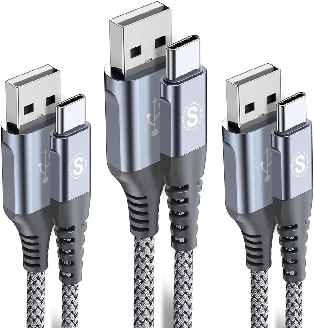 sweguard USB Type C Charger Cable [3-Pack,10ft+6.6ft+3.3ft] iPhone 15 Charger Nylon Braided Cord for iPhone 15 Pro Max Samsung Galaxy S23 S22 S21 S20 S10 S9 Note 20 10 Flip A53 A54 Pixel LG Moto PS5 - Product Image