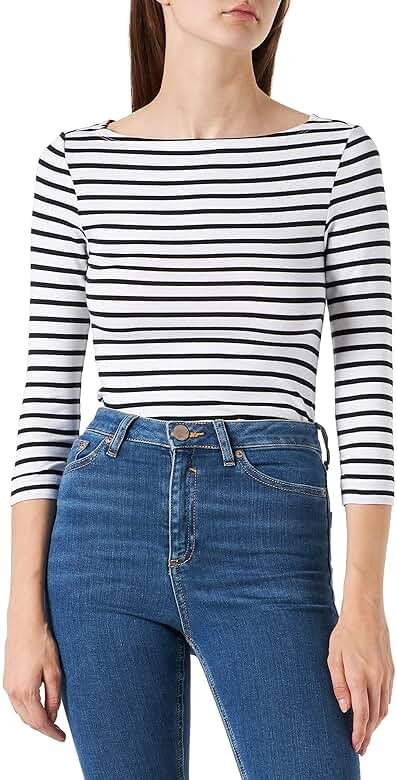 Amazon Essentials Women's Slim-Fit 3/4 Sleeve Boat Neck Cotton Modal Micro Rib T-Shirt - Product Image