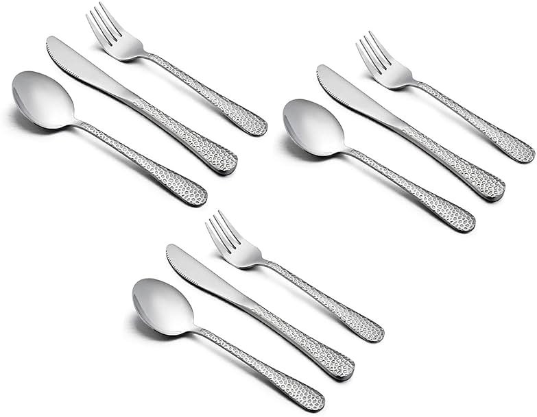 HaWare 9-Piece Toddler Kids Silverware Flatware Set, Stainless Steel Hammered(Adult Look) Preschooler Eating Utensils, Adult Diet Tableware, Includes 3 Spoons 3 Forks 3 Butter Knives, Dishwasher Safe - Product Image
