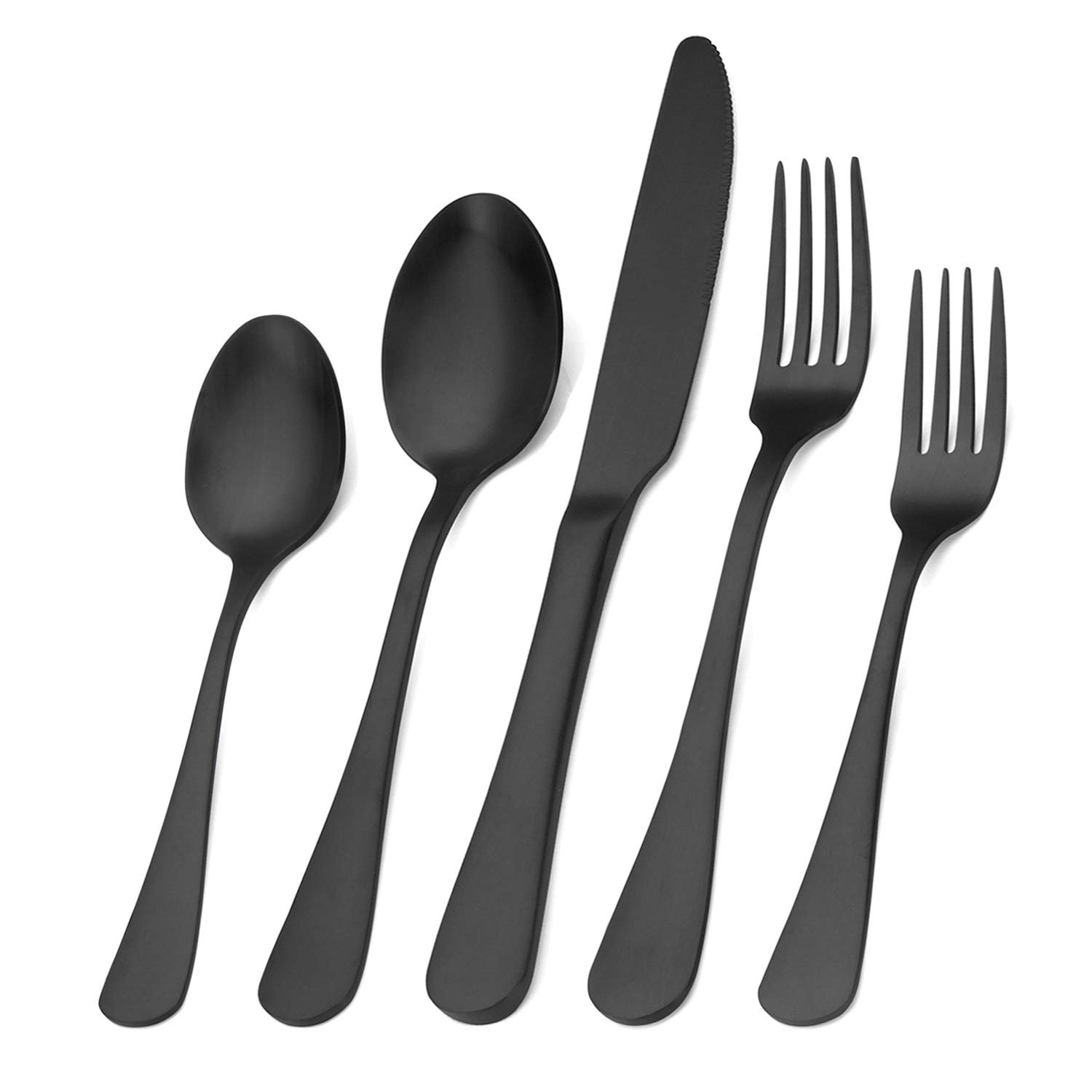 Matte Black Silverware Set, Satin Finish 20-Piece Stainless Steel Flatware Set,Kitchen Utensil Set Service for 4,Tableware Cutlery Set for Home and Restaurant, Dishwasher Safe - Product Image