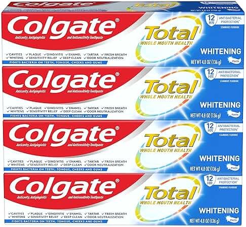 Colgate Total Teeth Whitening Toothpaste, 10 Benefits Including Sensitivity Relief ,Whitening Mint, 4.8 oz ( Pack of 4 ) - Product Image