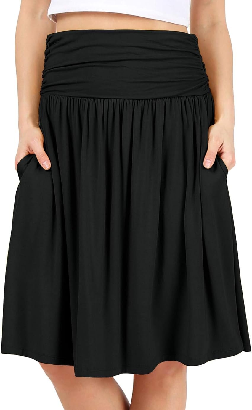 Simlu Skirts for Women Regular and Plus Size Skirt with Pockets Below The Knee Length Ruched Flowy Midi Skirt - Product Image