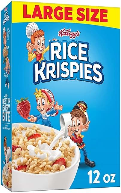 Kellogg's Rice Krispies Cold Breakfast Cereal, 8 Vitamins and Minerals, Rice Krispies Treats, Large Size, Original, 12Oz Box (1 Box) - Product Image