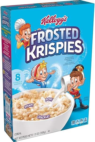 Rice Krispies Kellogg's Frosted Krispies Breakfast Cereal,Kids Snacks,Baking Marshmallow Treats,Original,13oz Box (1 Box) - Product Image