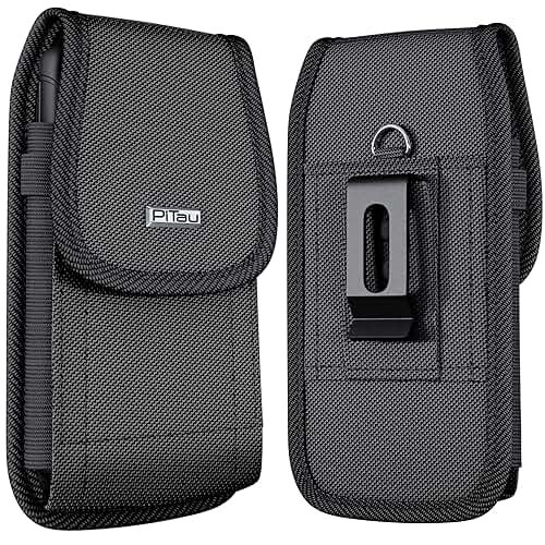 PiTau Nylon Holster for Large iPhone Plus, Pro Max Models 17 16 15 14 13 12 11 Xs, Samsung Galaxy Plus S25+ S24+ S23+ S22+, Cell Phone Belt Holder Case with Clip, Pouch Fits Protective Cover, Black - Product Image