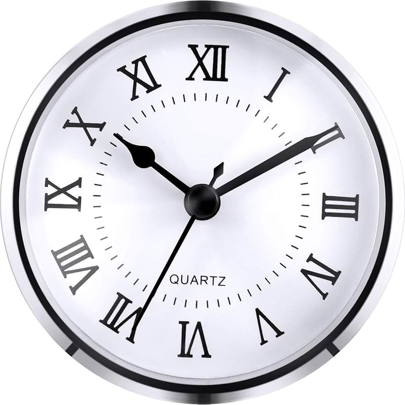Hicarer 3-1/2 Inch (90 mm) Quartz Clock Fit-up/Insert with Roman Numeral, Quartz Movement (Silver Trim) - Product Image