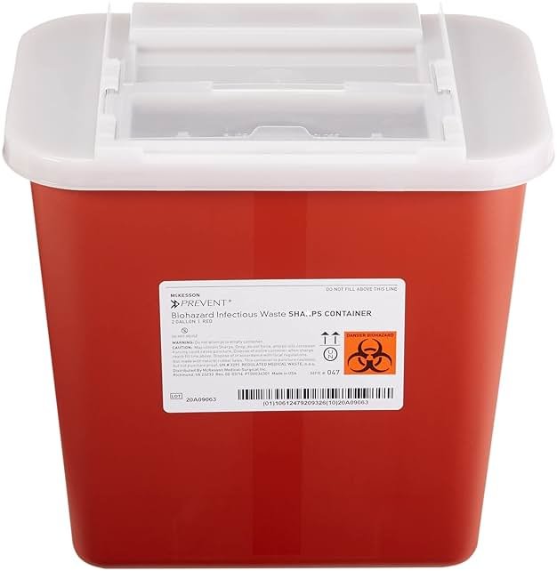 McKesson Prevent Biohazard Infectious Waste Sharps Container - Plastic, Horizontal Entry, Translucent Sliding Lid - Red, 2 gal, 7 in x 10 1/2 in x 10 1/4 in, 20 Count - Product Image