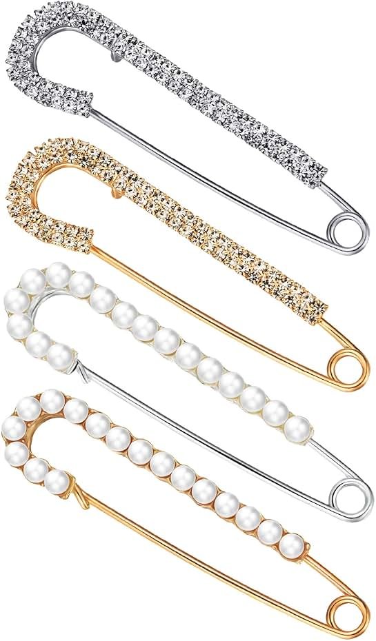 Boao 4 Pieces Women Brooch Pins Sweater Shawl Clips Faux Crystal Pearl Brooches Safety Pins Dress Shirt Clips for Women - Product Image