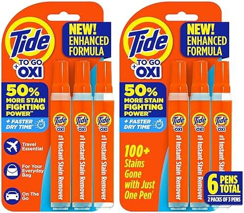 Tide Pen Stain Remover for Clothes, To Go Pen, Instant Stain Remover Pen & Spot Cleaner, Portable & Travel-Friendly, Works on Food & Drink Stains, Fits in Purses & Bags, 3 Count (Pack of 2) - Product Image