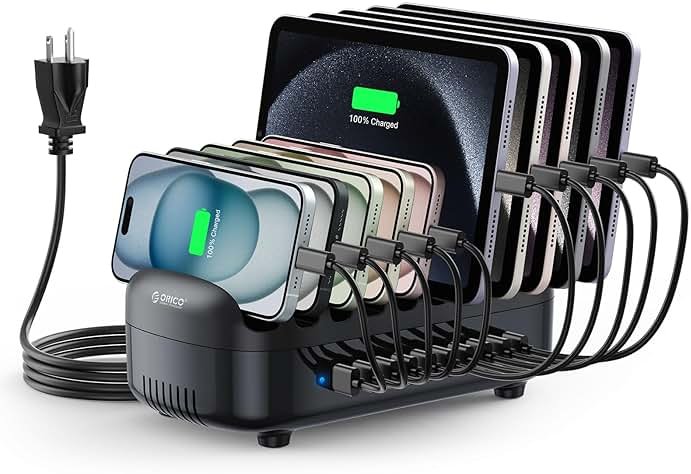 ORICO 120W Charging Station for Multiple Devices, 10-Ports USB Charging Docking Organizer Station, Multi USB Charging Station Compatible with iPad, Tablet, Kindle, Airpods and Cell Phone - Product Image