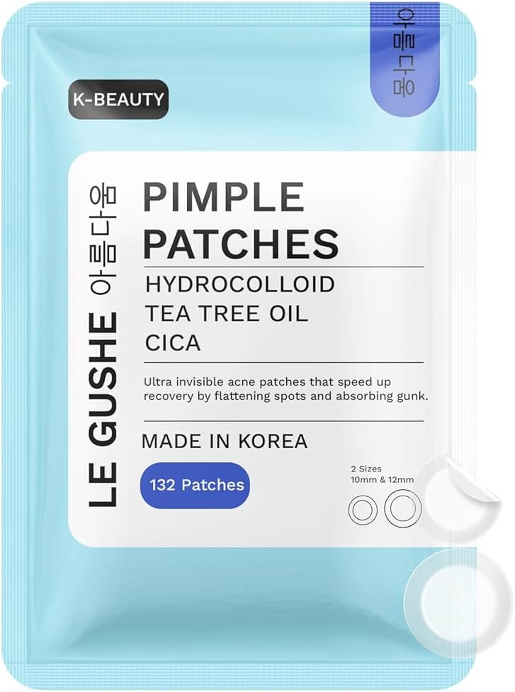 LE GUSHE Korean Pimple Patches for Face (132 Dots) - Hydrocolloid Acne Patches with Tea Tree Oil - Invisible Zit Stickers - Dermatologist Tested - Korean Skin Care - Product Image