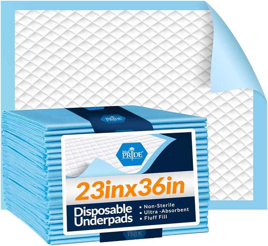 MED PRIDE Disposable Underpads 23'' X 36'' (25-Count) Incontinence Pads, Chux, Bed Covers, Puppy Training | Thick, Super Absorbent Protection for Kids, Adults, Elderly | Liquid, Urine, Accidents - Product Image
