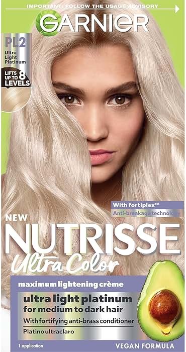 Garnier Nutrisse Ultra Color Hair Color, Permanent Hair Dye for Up to 8 Weeks of Bold, Vibrant, Fade-Resistant Results, Vegan & Cruelty-Free, PL2 Ultra Light Platinum (Mascarpone Crème), 1 Count - Product Image