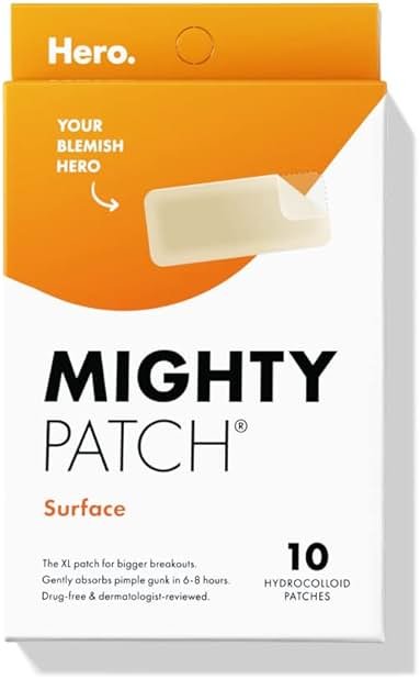Mighty Patch Surface Large Pimple Patches for Face, Acne Spot Patch for Cheek, Forehead, and Chin, Pimple Stickers, Hydrocolloid Covers, Vegan-friendly, from Hero Cosmetics, 10 Count - Product Image