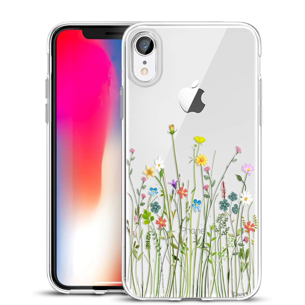 Unov Case Compatible with iPhone XR Case Clear with Design Slim Protective Soft TPU Bumper Embossed Pattern 6.1 Inch (Flower Bouquet) - Product Image