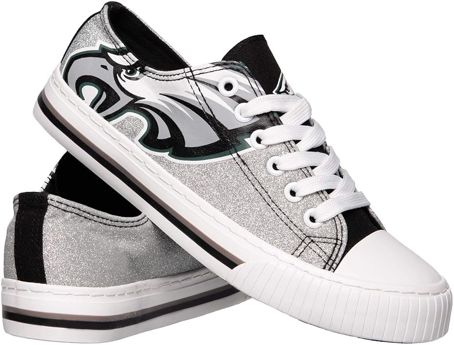 FOCO Womens NFL Team Logo Ladies Fashion Glitter Low Top Canvas Sneakers Shoes - Product Image