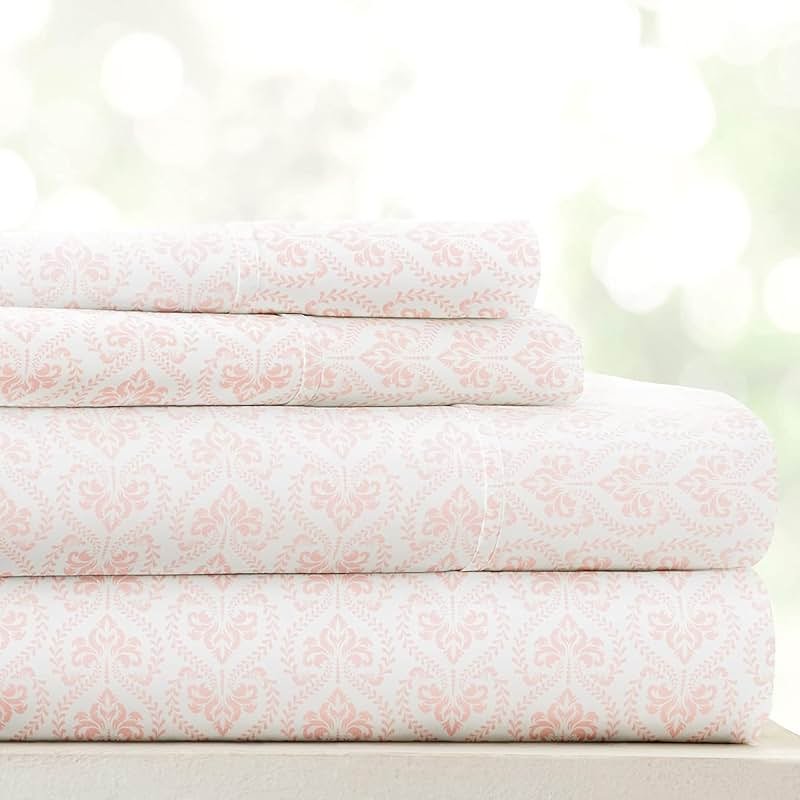 Linen Market Patterned Microfiber Queen Sheet Set 4 Piece – Oeko-TEX Certified Ultra Soft & Wrinkle-Free - 16" Deep Pocket Sheets - Easy Care Queen Size - Classic in Pink - Product Image