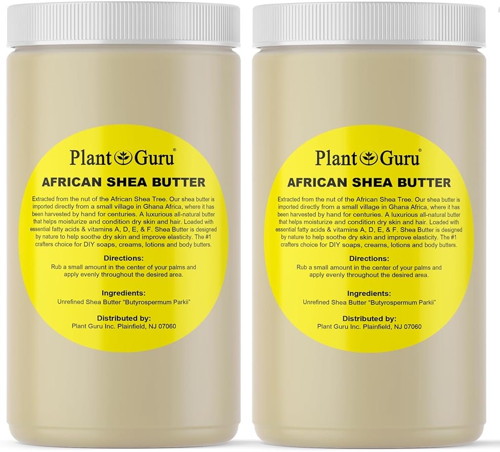 Plant Guru Raw African Shea Butter 32 oz. (2 Pack) Bulk 100% Pure Natural Unrefined IVORY - Ideal Moisturizer For Dry Skin, Body, Face And Hair Growth. Great For DIY Soap and Lip balm Making. - Product Image
