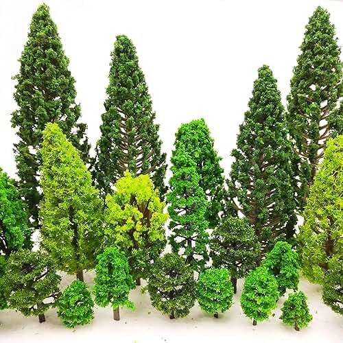36 Pieces 1.36-6 inch Mixed Model Trees Train Scenery Architecture Tree Fake Trees for DIY Crafts, Building Model, Scenery Landscape Natural Green - Product Image