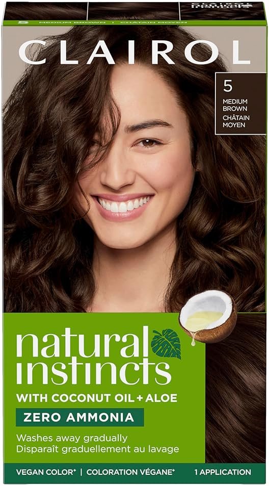 Clairol Natural Instincts Demi-Permanent Hair Dye, 5 Medium Brown | Ammonia‑Free, Vegan Hair Color with Coconut Oil & Aloe Vera | Pack of 1 - Product Image