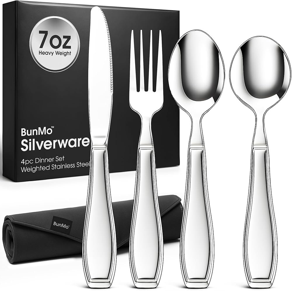 BUNMO Adaptive Utensils for Elderly | Weighted Utensils for Hand Tremors, Parkinsons, Arthritis | Handicap Silverware Built Up Utensils for Adults | Assistive Eating Utensils | Adaptive Silverware Set - Product Image