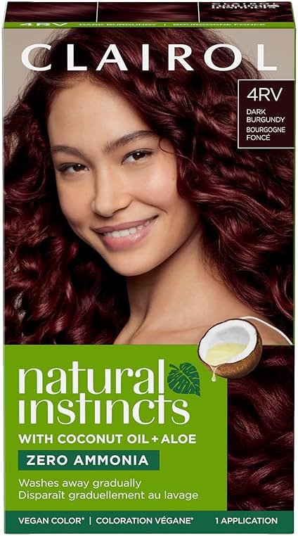 Clairol Natural Instincts Demi-Permanent Hair Dye, 4RV Dark Burgundy | Ammonia‑Free, Vegan Hair Color with Coconut Oil & Aloe Vera | Pack of 1 - Product Image